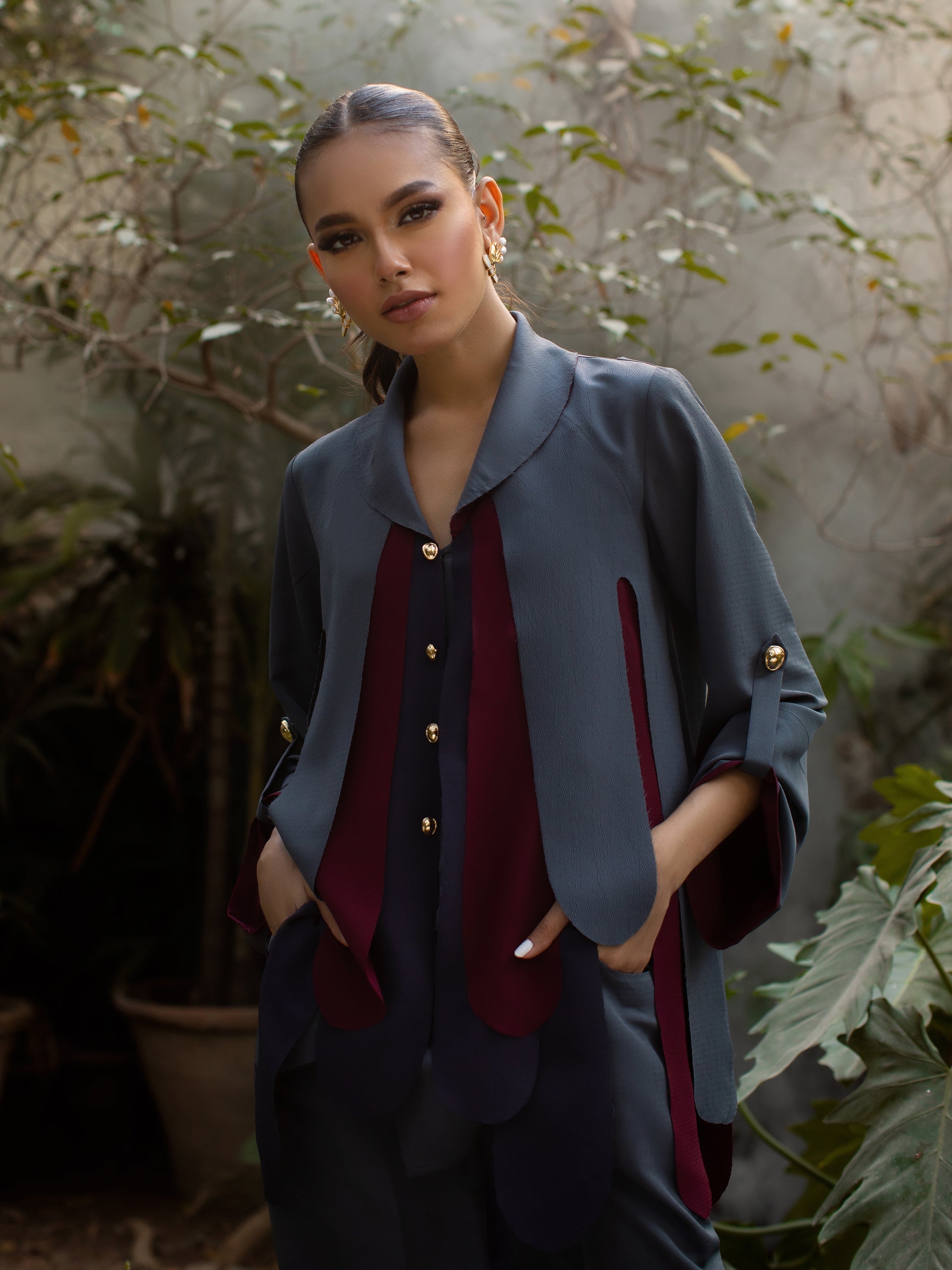 Amelia - Grey, Maroon & Navy